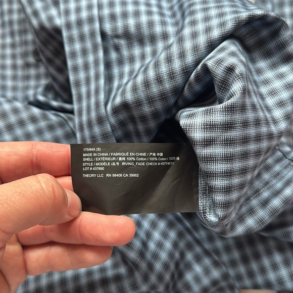 Men's Theory Blue Checkered Shirt - Picture 7 of 8